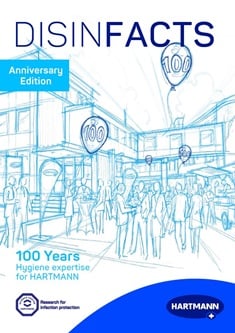 Magazine cover with the title DESINFACTS and a blue drawing of a company celebration