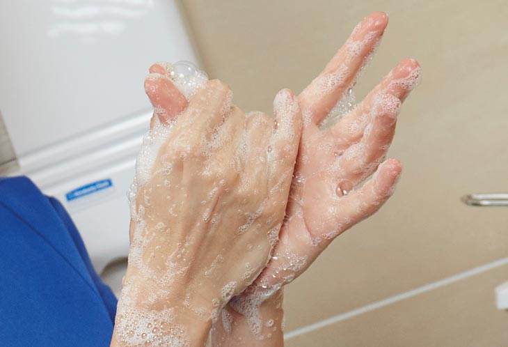 Washing of the hands (handwashing)