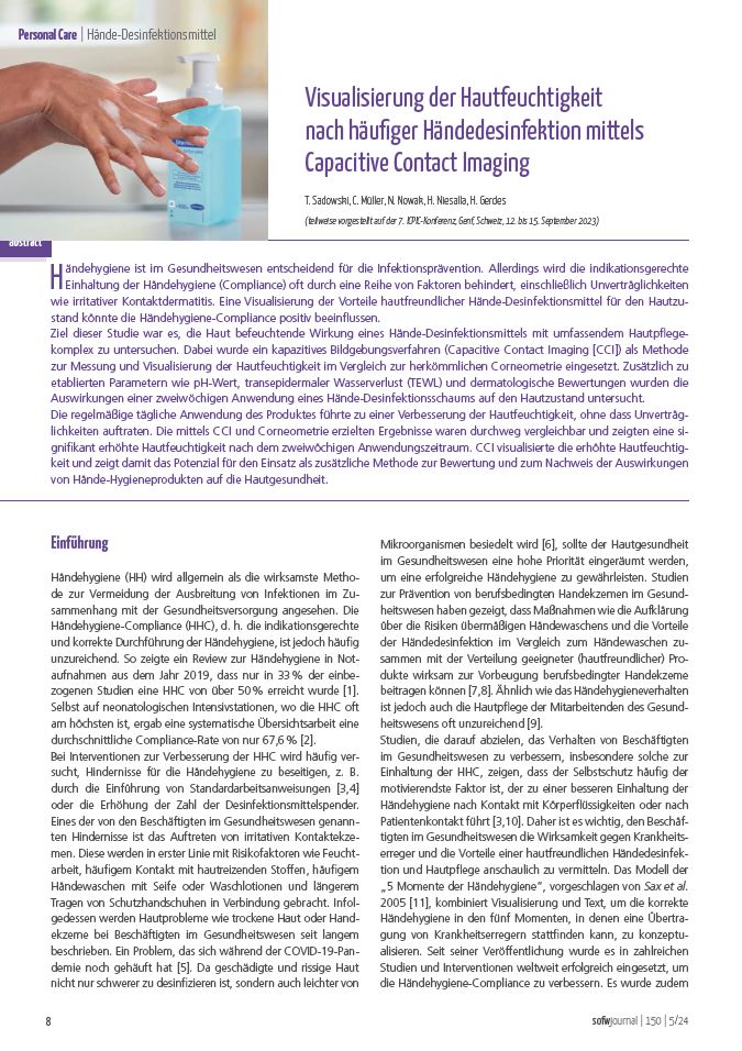 Publikation mit einem Bild von einer Sterillium foam Flasche und desinfizierenden Händen