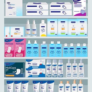 Illustrated image of a shelf with different HARTMANN products