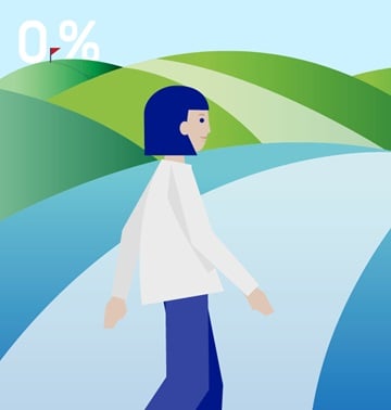 Illustrated woman with a blue and green background.