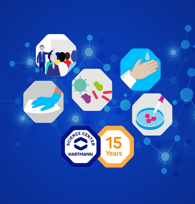 Blue header design featuring the 15th-anniversary HARTMANN SCIENCE CENTER logo
