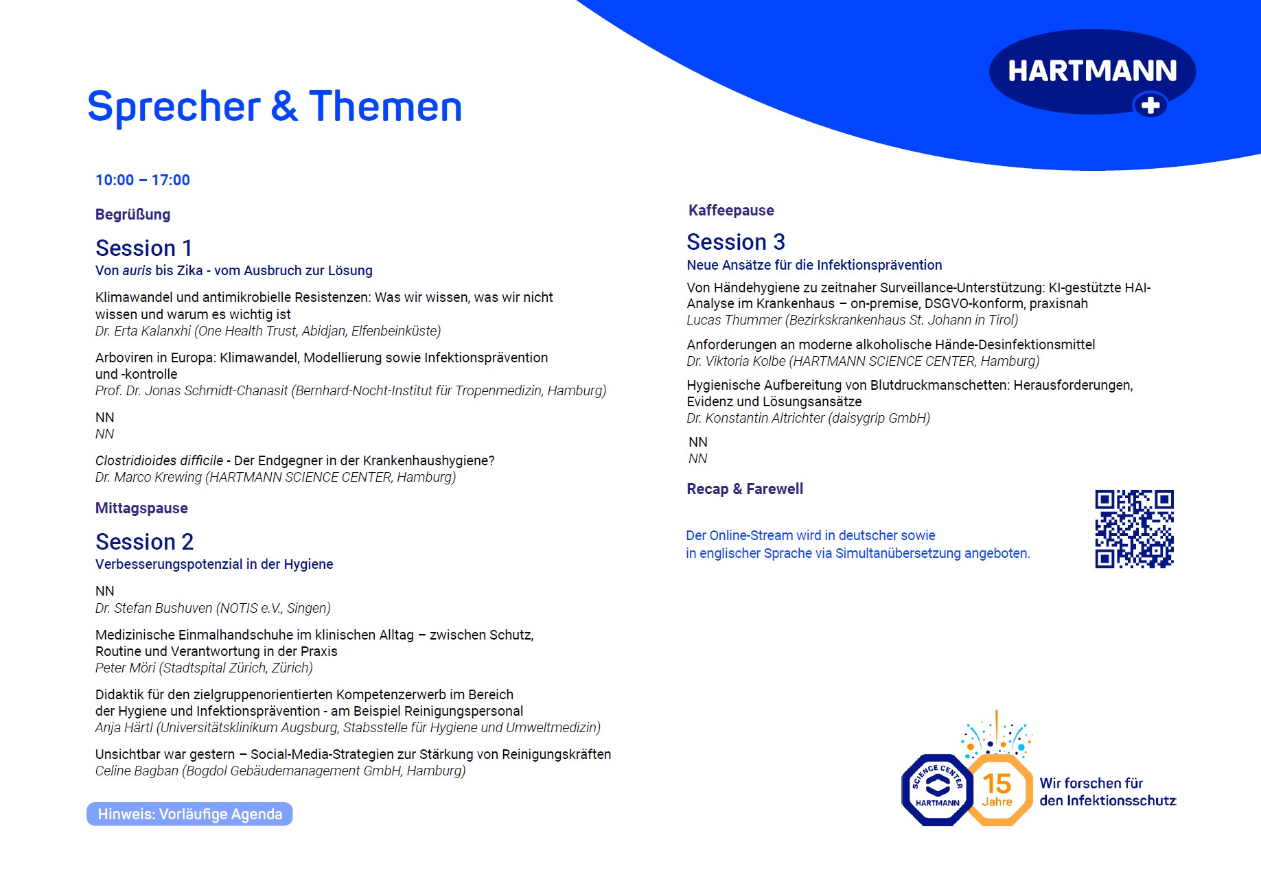 Agenda mit den Sprechern und Inhalten des HARTMANN SCIENCE CENTER Symposiums 2026